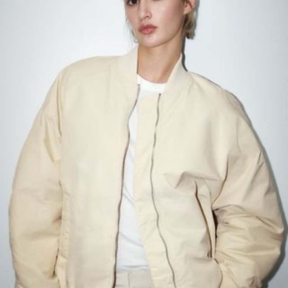 Zara Water Repellent Oversized Bomber XXL Size 16 in Ecru
